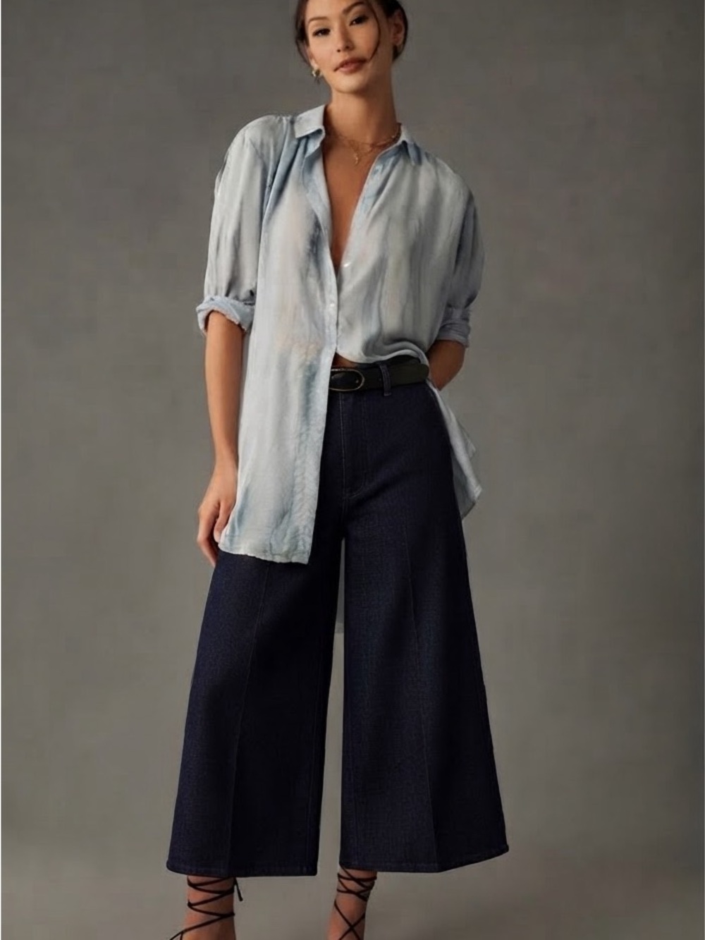 Pilcro and the Letterpress Blue Tie-Dye Oversized Button-Down Shirt Tunic Medium